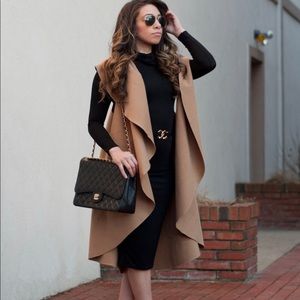 Black jersey long sleeve cowel neck dress